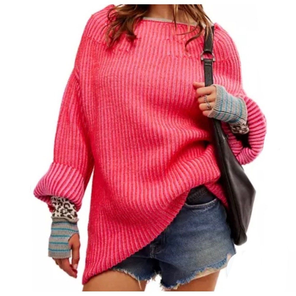 Free People Small Pink Charlotte Sweater Tunic Top Oversized Slouchy